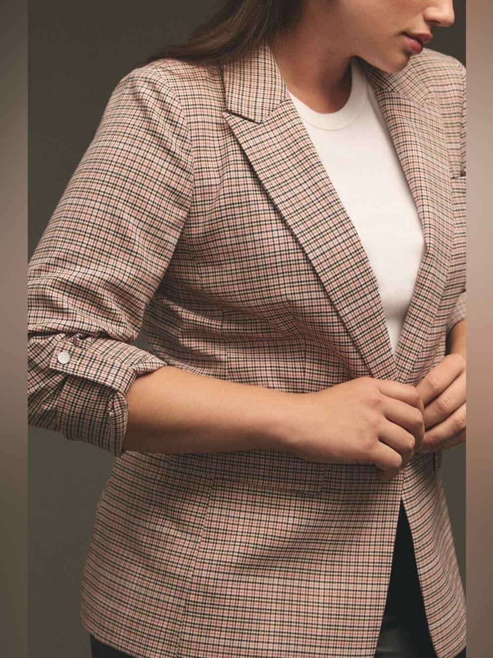 Anthropologie Maeve NWT Plaid Roll Sleeve Blazer Size 24W